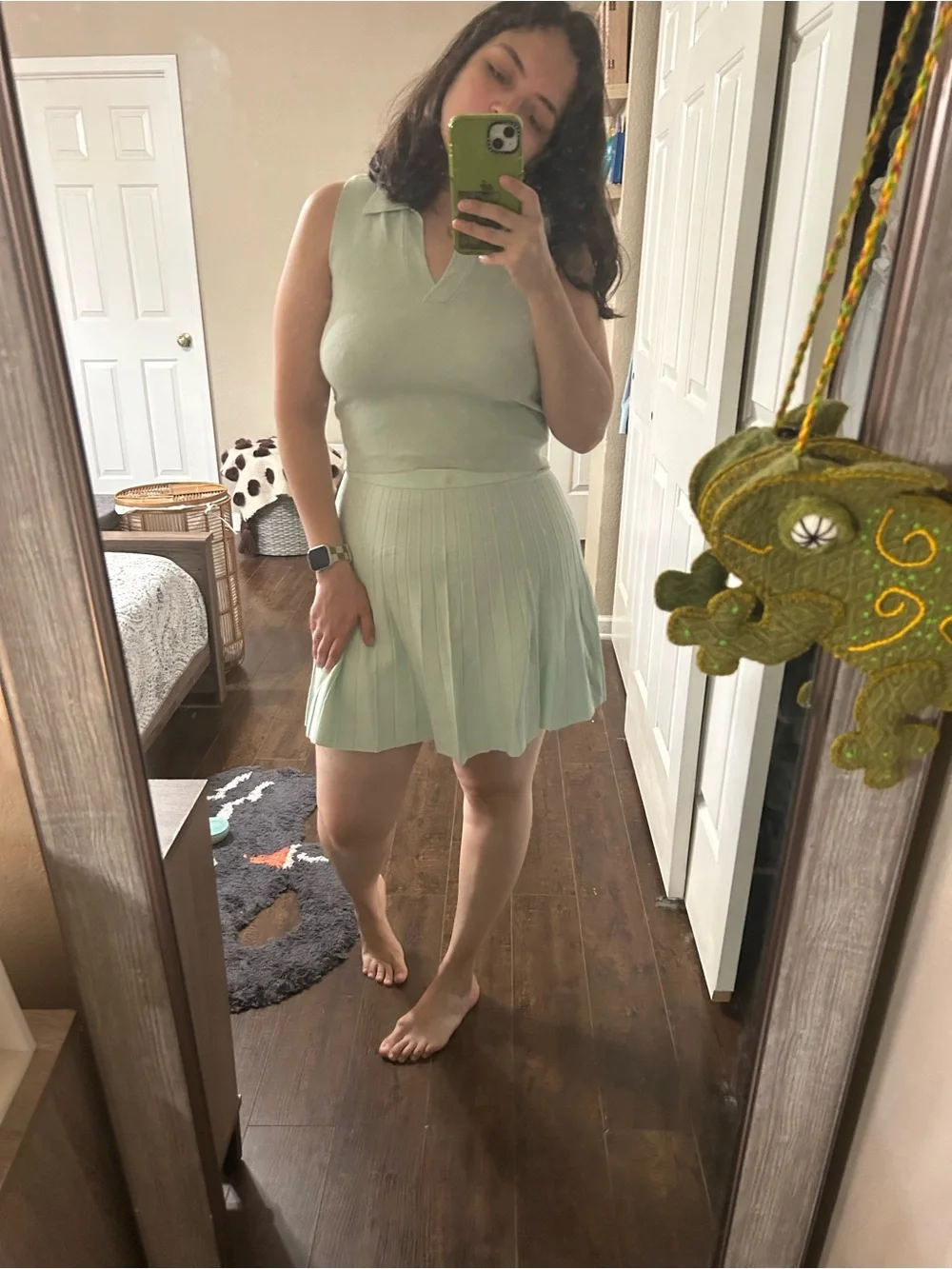 a new day Mint Green Ribbed Knit Polo Dress